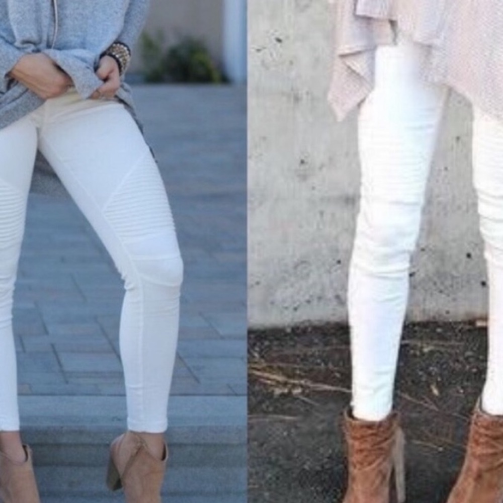 White Moto jeggings.